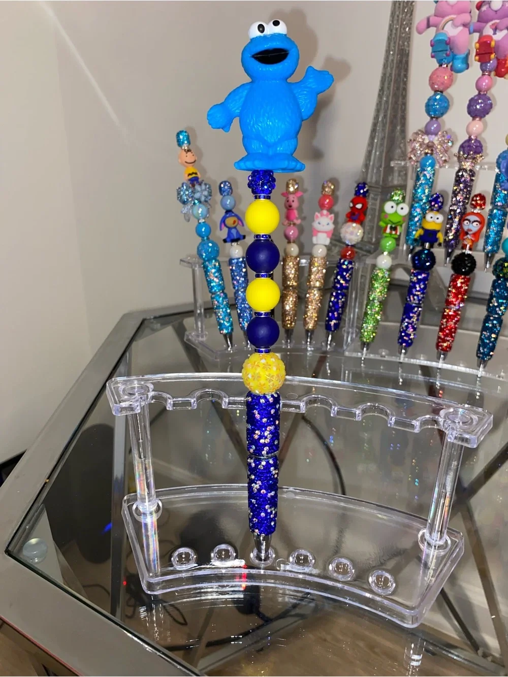 Blue Cookie Monster Beaded Pen - Blue & Yellow